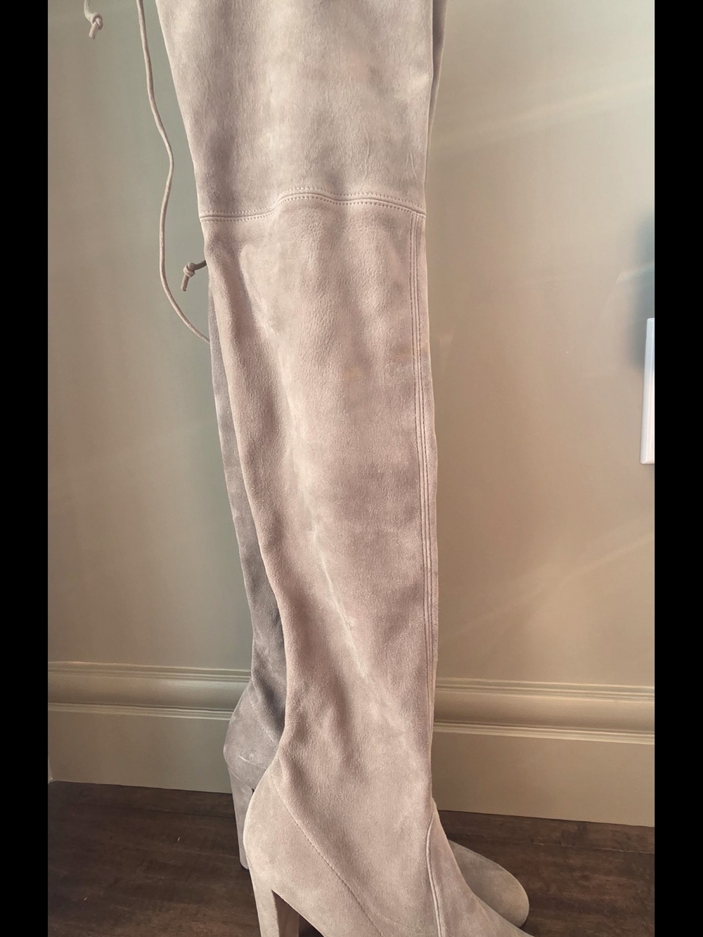 Stuart Weitzman Over-the-Knee Suede Boots in Light Taupe